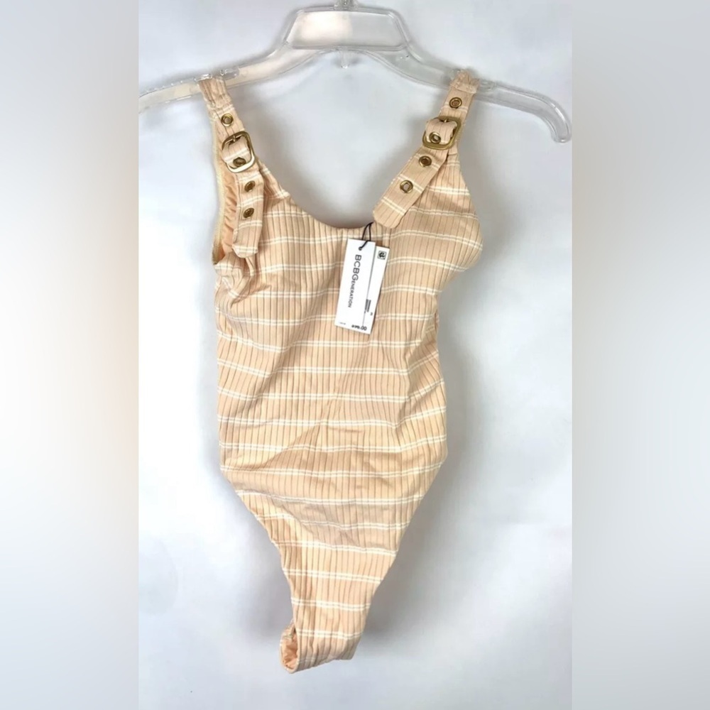 BCBGeneration Women’s One Piece White Striped Swimsuit Size XS